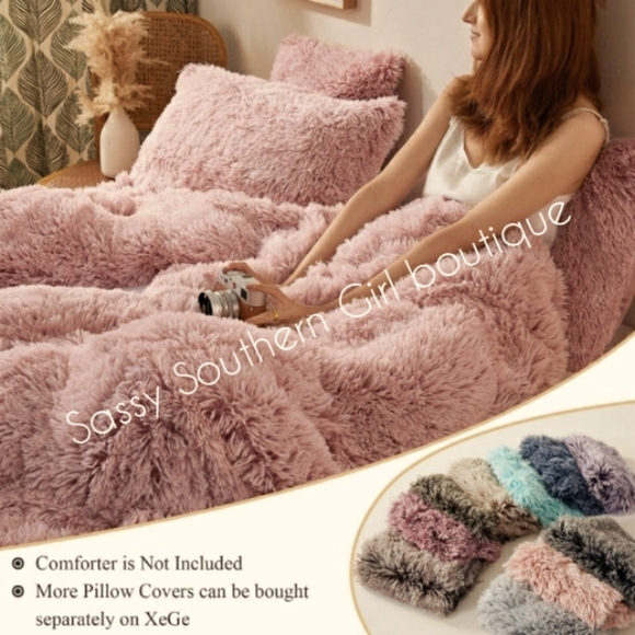 ⭐🆕Pink blush shaggy faux fur duvet set - Picture 7 of 11